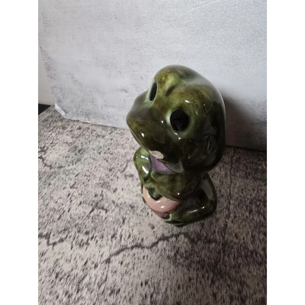 Lot of 2 Vtg Frogs Ceramic Figurine Kitschy Cute Signed DG 1978 Band Drums Music